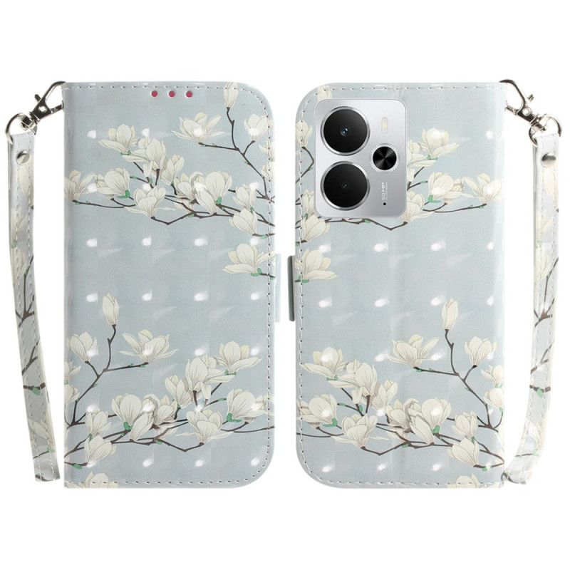 Kožený Kryt Na Realme 14 5g Magnólie Se Šňůrkou