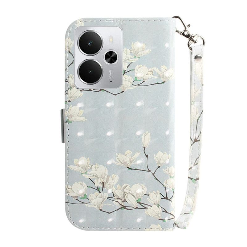 Kožený Kryt Na Realme 14 5g Magnólie Se Šňůrkou