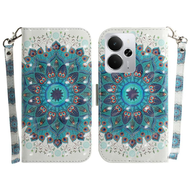 Kožený Kryt Na Realme 14 5g Zelená Mandala Se Šňůrkou