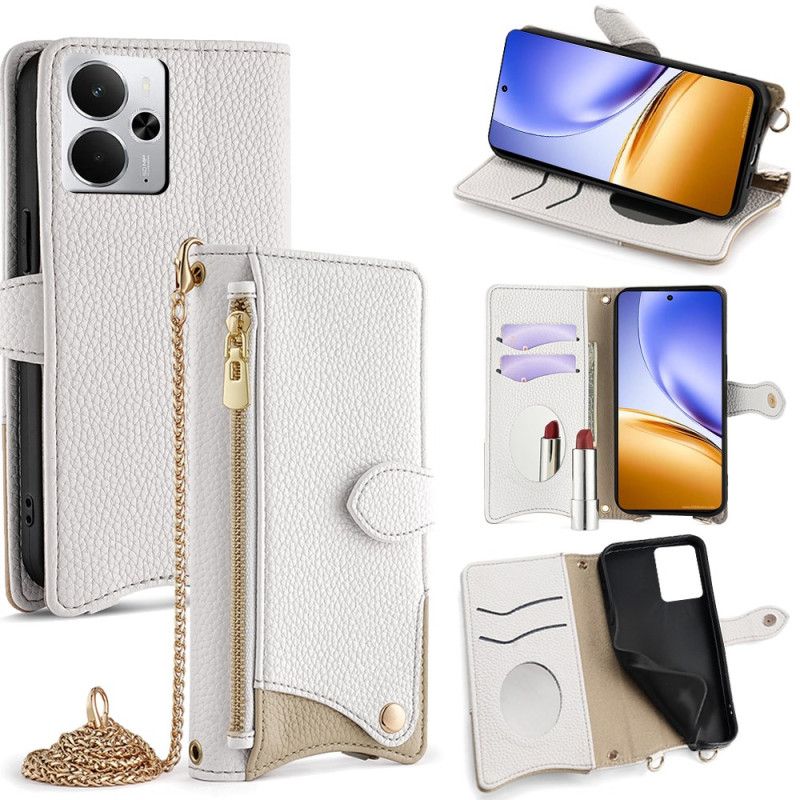 Kožený Kryt Realme 14 5g Design Peněženky S Řetízkem