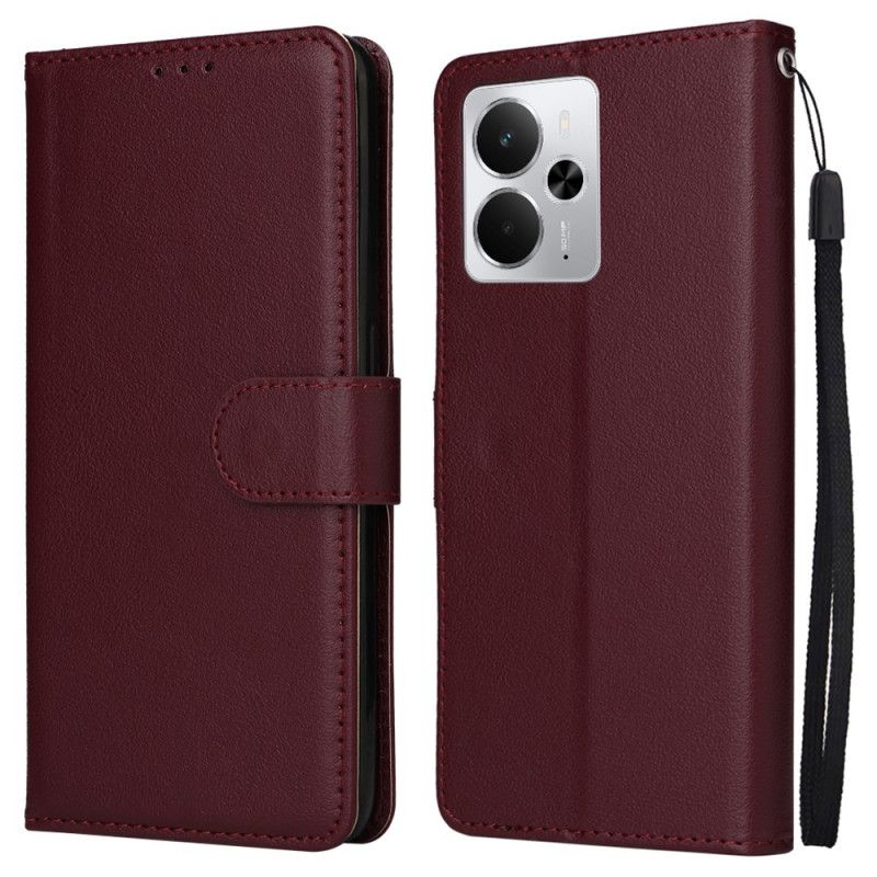 Kožený Kryt Realme 14 5g Jednobarevná S Páskem