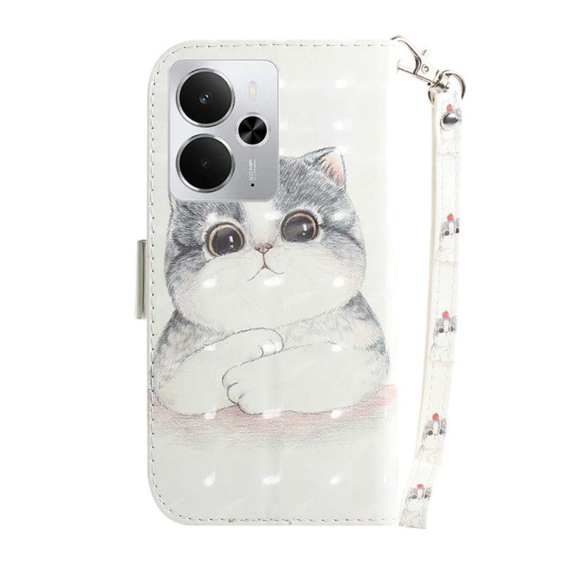 Kožený Kryt Realme 14 5g Kočka A Jahodový Provázek