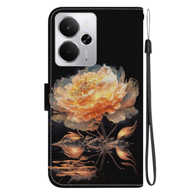 Kožený Kryt Realme 14 5g Zlatá Pivoňka