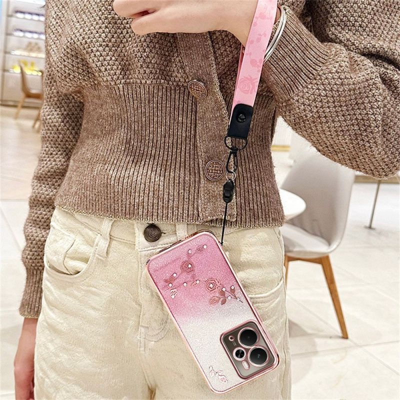 Kryt Na Realme 14 5g Kadem Květiny A Kamínky Se Šňůrkou