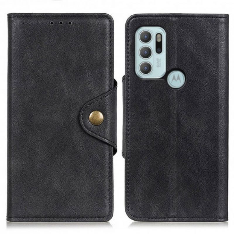 Kožené Pouzdro Na Moto G60S Knoflíček Z Umělé Kůže