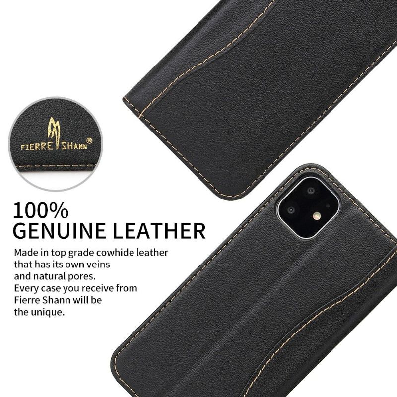 Flipové Pouzdro Na iPhone 11 Odkryté Švy Z Pravé Kůže