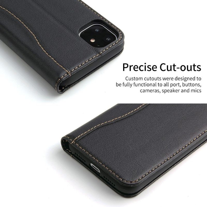 Flipové Pouzdro Na iPhone 11 Odkryté Švy Z Pravé Kůže