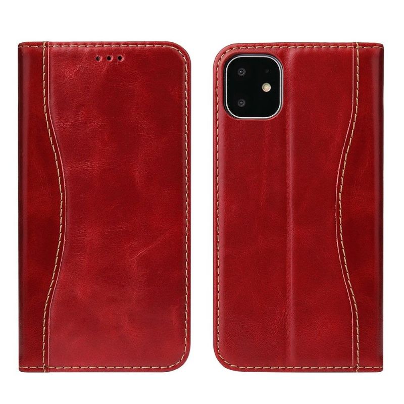 Flipové Pouzdro Na iPhone 11 Odkryté Švy Z Pravé Kůže