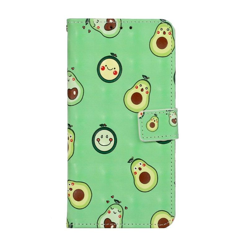 Kožené Pouzdro Na iPhone 11 Kawaii Avokádo + Popruh Přes Rameno