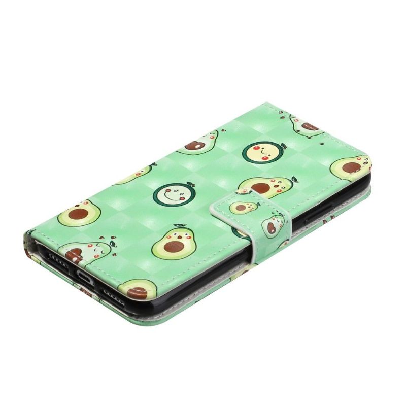 Kožené Pouzdro Na iPhone 11 Kawaii Avokádo + Popruh Přes Rameno