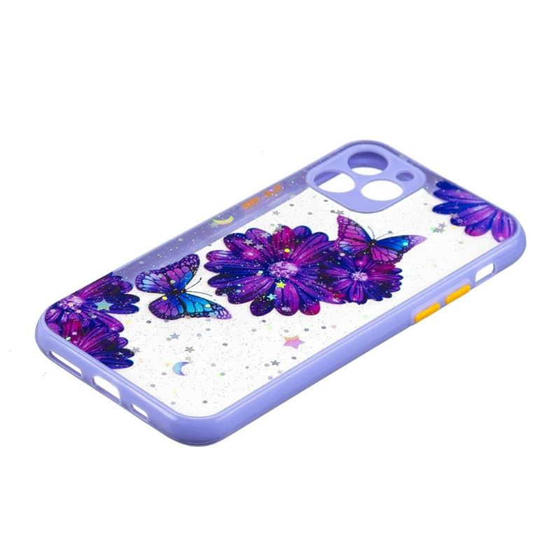 Kryt Na iPhone 11 Průhledné Fialové Květiny A Motýli