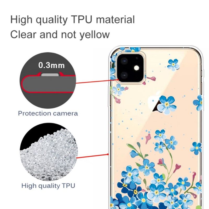 Kryt Na iPhone 11 Průhledné Modré Květy