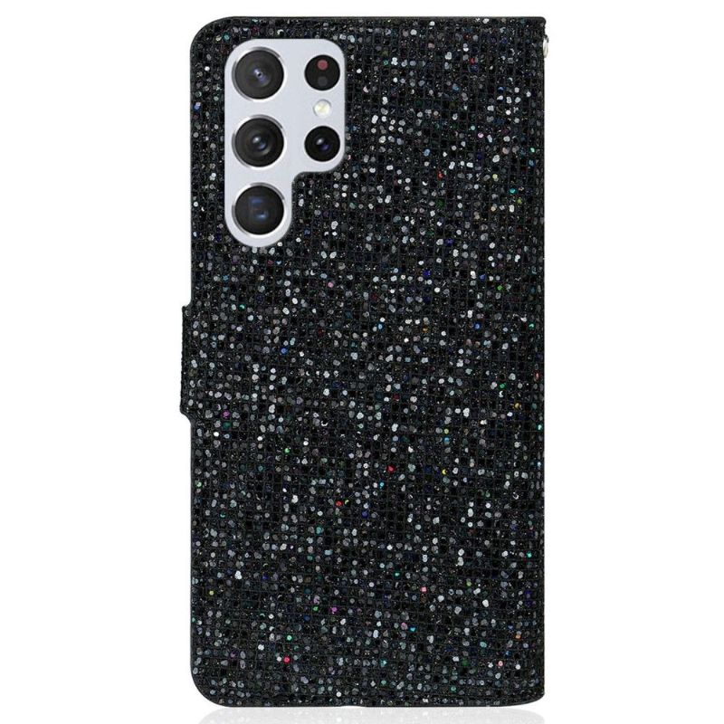 Flipové Pouzdro Na Samsung Galaxy S22 Ultra 5G Držák Na Třpytivé Karty