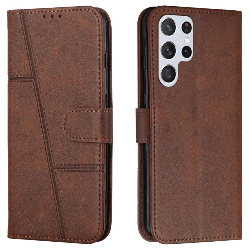 Flipové Pouzdro Na Samsung Galaxy S22 Ultra 5G Efektní Linie Retro Kůže