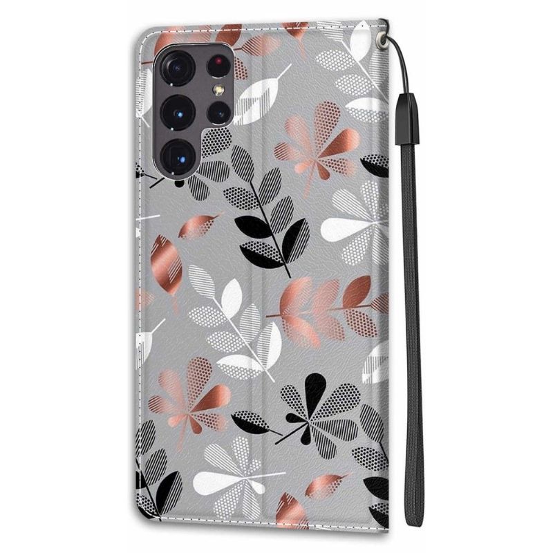 Flipové Pouzdro Na Samsung Galaxy S22 Ultra 5G Ilustrace Divokých Listů