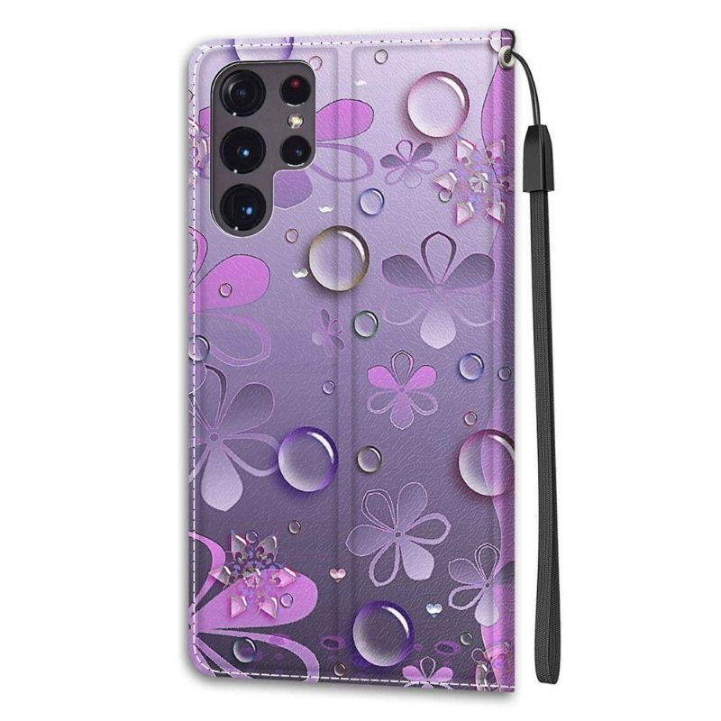 Flipové Pouzdro Na Samsung Galaxy S22 Ultra 5G Ilustrace Fialových Květů