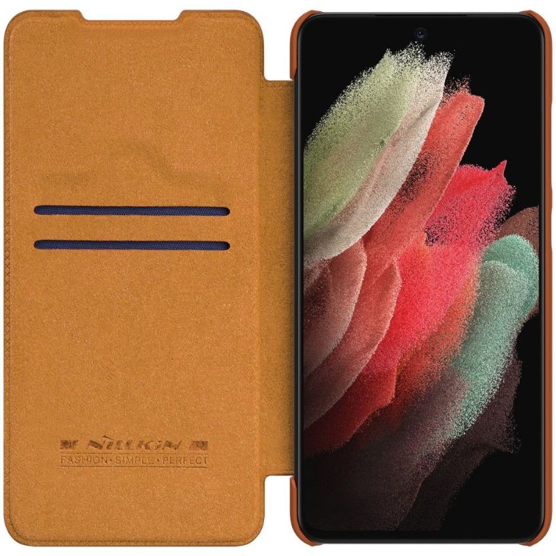 Flipové Pouzdro Na Samsung Galaxy S22 Ultra 5G Kožený Efekt Řady Qin S Krytkou Čočky