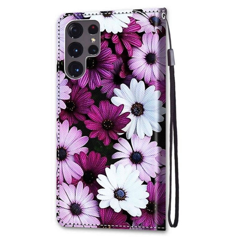 Kožené Pouzdro Na Samsung Galaxy S22 Ultra 5G Barevné Sedmikrásky