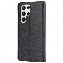 Kožené Pouzdro Na Samsung Galaxy S22 Ultra 5G Flipové Pouzdro Držák Karty Blue Moon Flap