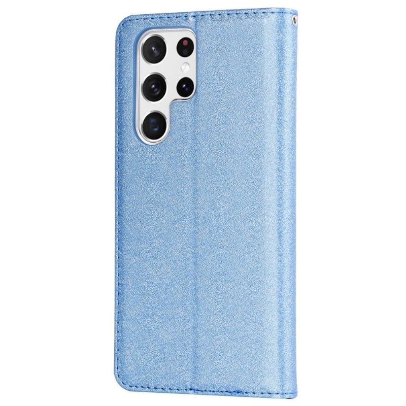 Kožené Pouzdro Na Samsung Galaxy S22 Ultra 5G Flipové Pouzdro Držák Karty Blue Moon Flap