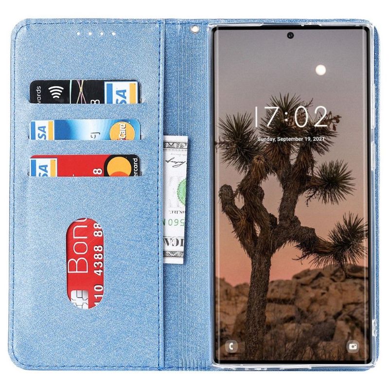 Kožené Pouzdro Na Samsung Galaxy S22 Ultra 5G Flipové Pouzdro Držák Karty Blue Moon Flap