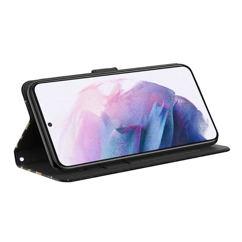 Kožené Pouzdro Na Samsung Galaxy S22 Ultra 5G Ilustrace Zlatých Motýlů