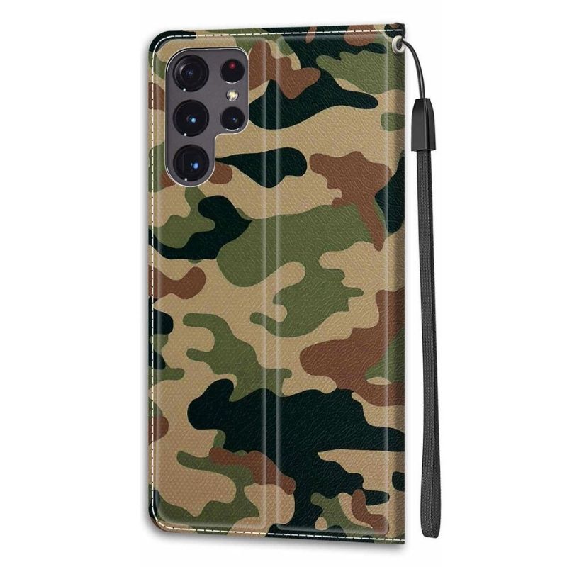 Kožené Pouzdro Na Samsung Galaxy S22 Ultra 5G Kamufláž