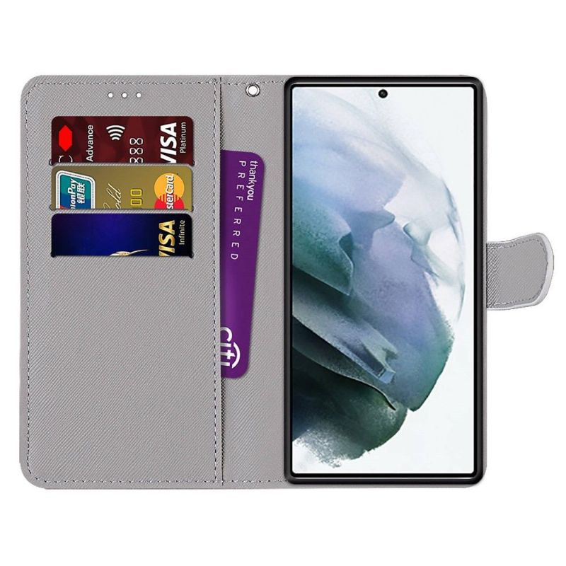 Kožené Pouzdro Na Samsung Galaxy S22 Ultra 5G Zelené A Růžové Listy