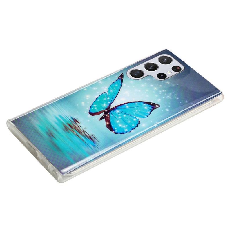 Kryt Na Samsung Galaxy S22 Ultra 5G Svítící Modrý Motýl