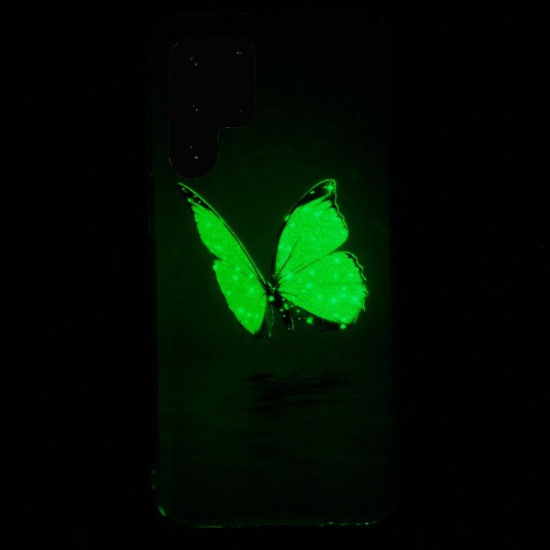 Kryt Na Samsung Galaxy S22 Ultra 5G Svítící Modrý Motýl