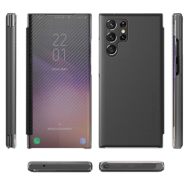 Kryty Na Mobil Na Samsung Galaxy S22 Ultra 5G Flipové Pouzdro Uhlíkové Vlákno