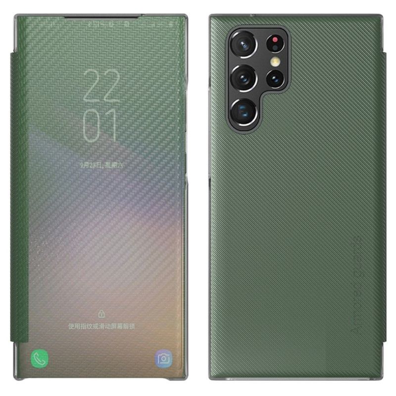 Kryty Na Mobil Na Samsung Galaxy S22 Ultra 5G Flipové Pouzdro Uhlíkové Vlákno