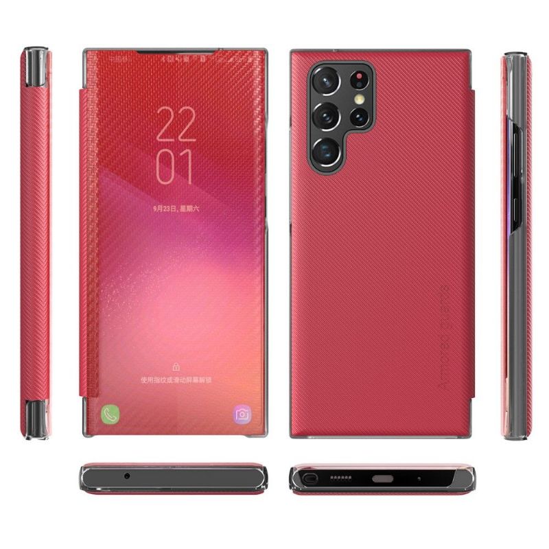 Kryty Na Mobil Na Samsung Galaxy S22 Ultra 5G Flipové Pouzdro Uhlíkové Vlákno