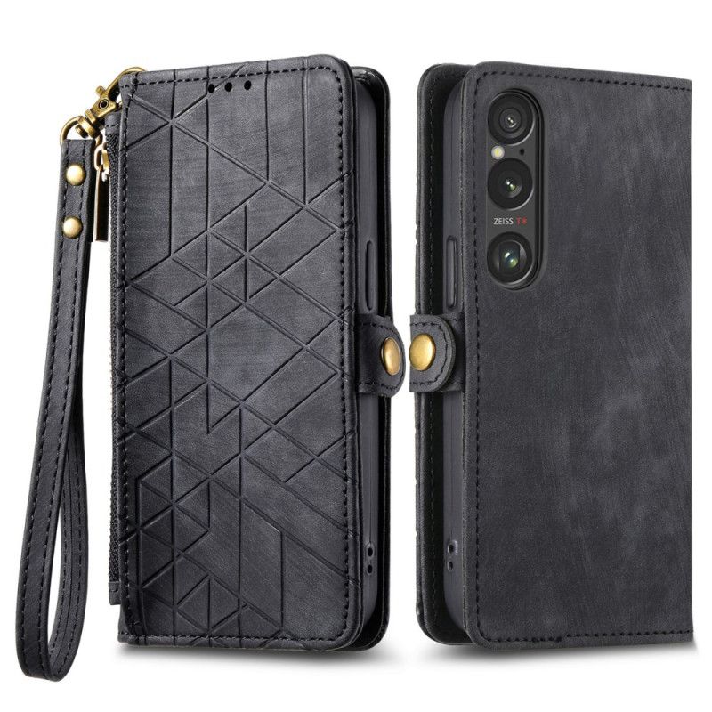 Kožený Kryt Na Sony Xperia 1 Vi Peněženka S Geometrickým Vzorem