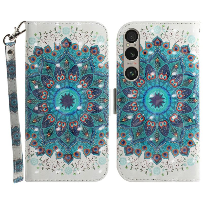 Kožený Kryt Na Sony Xperia 1 Vi Zelená Mandala S Popruhem