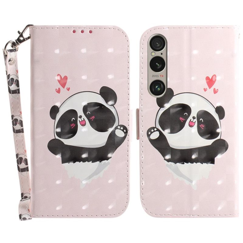 Kožený Kryt Sony Xperia 1 Vi Panda Love S Popruhem
