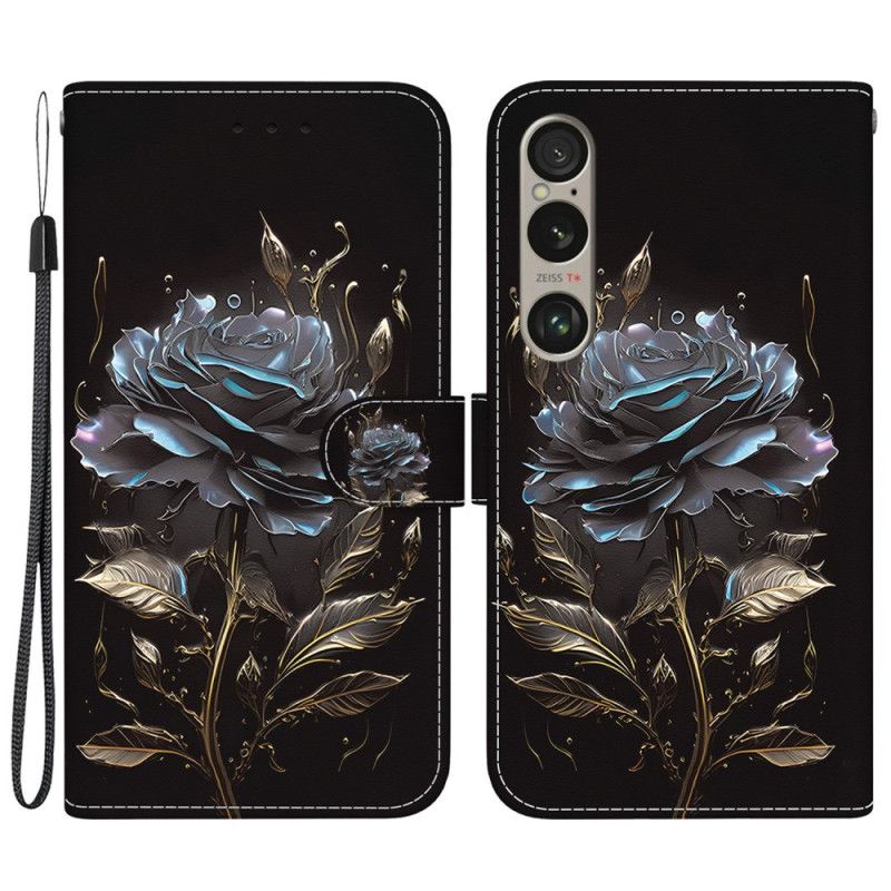 Kožený Kryt Sony Xperia 1 Vi Černá Růže S Popruhem