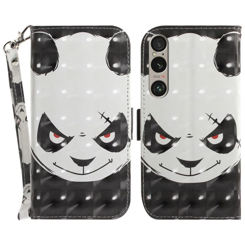 Peněženková Pouzdra Sony Xperia 1 Vi Kryty Na Mobil Rozzlobená Panda S Popruhem