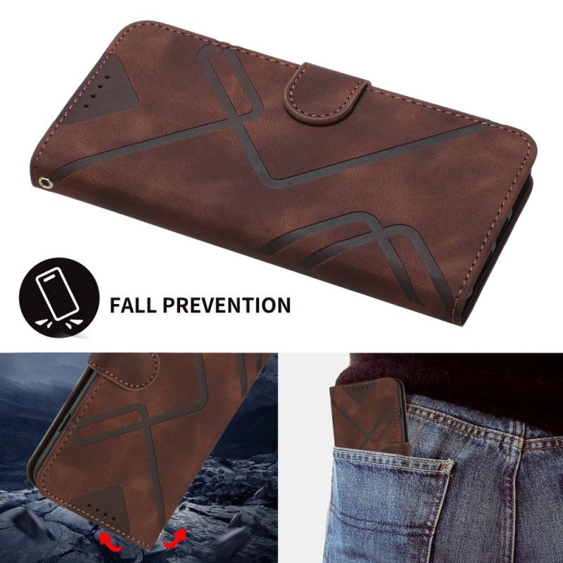 Kožený Kryt Poco X7 Pro 5g Geometrické Linie S Popruhem