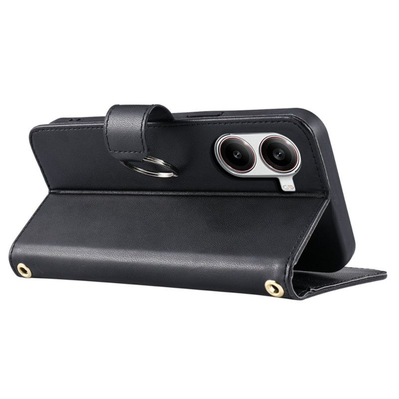 Kožený Kryt Poco X7 Pro 5g Prošívaný Design Se Šňůrkou Na Krk A Ramenním Popruhem