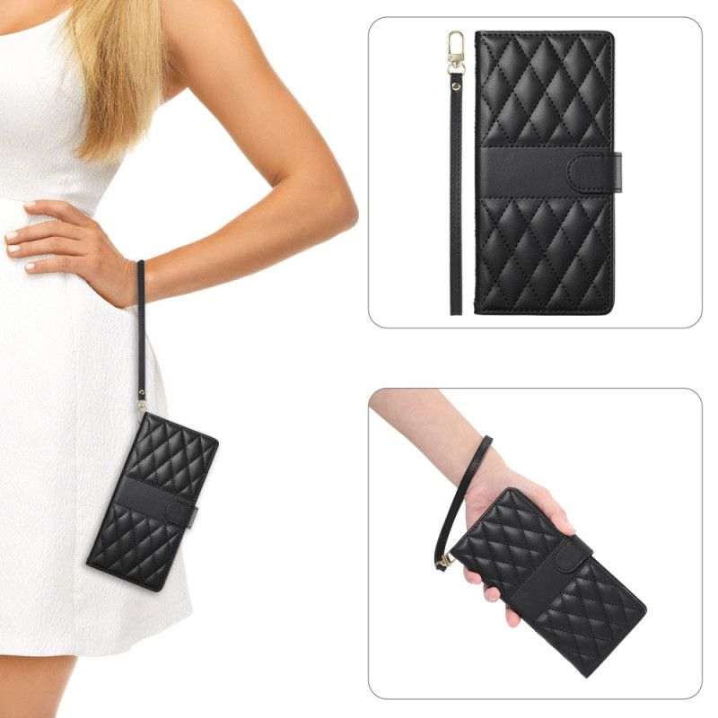 Kožený Kryt Poco X7 Pro 5g Prošívaný S Popruhem A Ramenním Popruhem