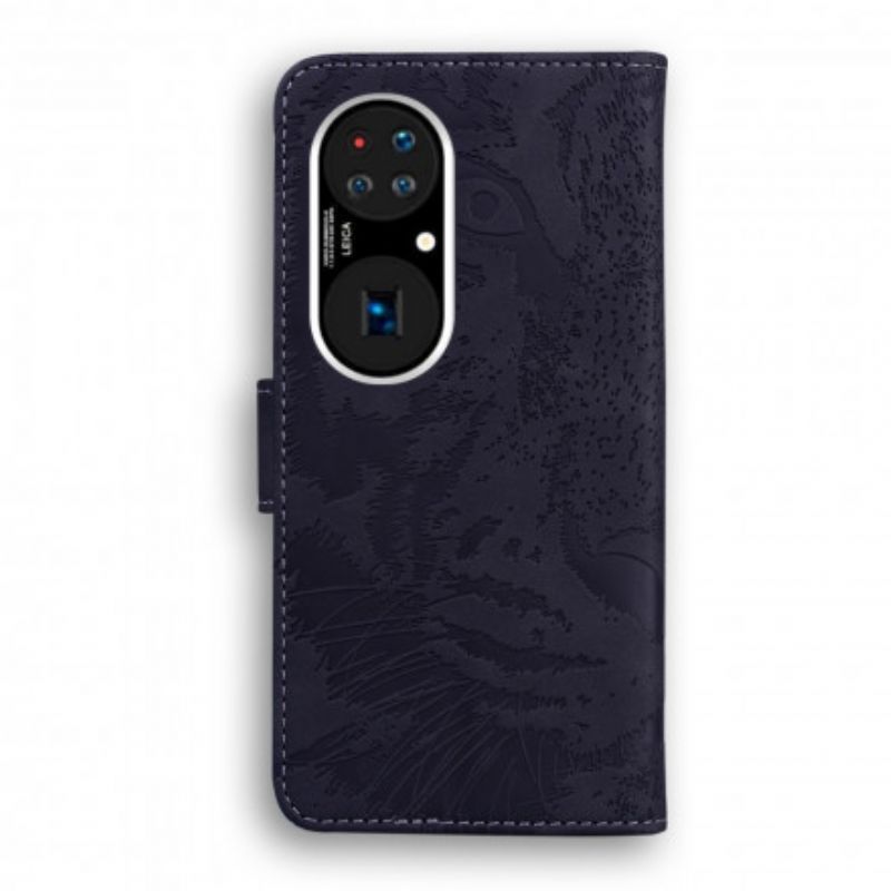 Flipové Pouzdro Na Huawei P50 Potisk Obličeje Tygra