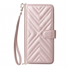 Kožený Kryt Na Xiaomi Redmi Note 15 5g Prošívaný S Ramenním Popruhem A Popruhem