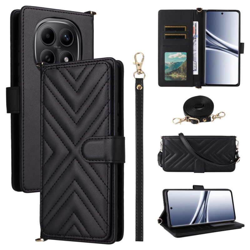 Kožený Kryt Na Xiaomi Redmi Note 15 5g Prošívaný S Ramenním Popruhem A Popruhem