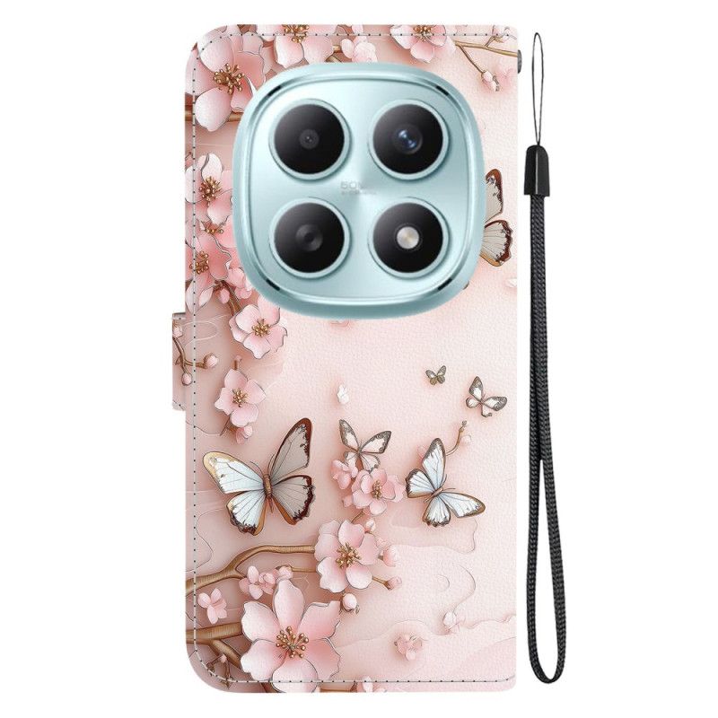 Kožený Kryt Na Xiaomi Redmi Note 15 5g Růžoví Motýli