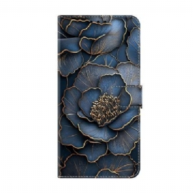 Kožený Kryt Xiaomi Redmi Note 15 5g Modrá A Zlatá Pivoňka