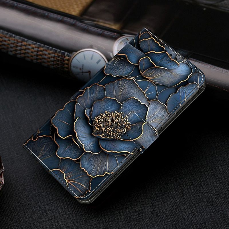 Kožený Kryt Xiaomi Redmi Note 15 5g Modrá A Zlatá Pivoňka