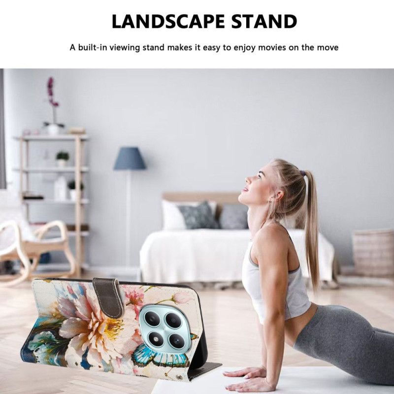 Kožený Kryt Xiaomi Redmi Note 15 5g Motýl A Květiny