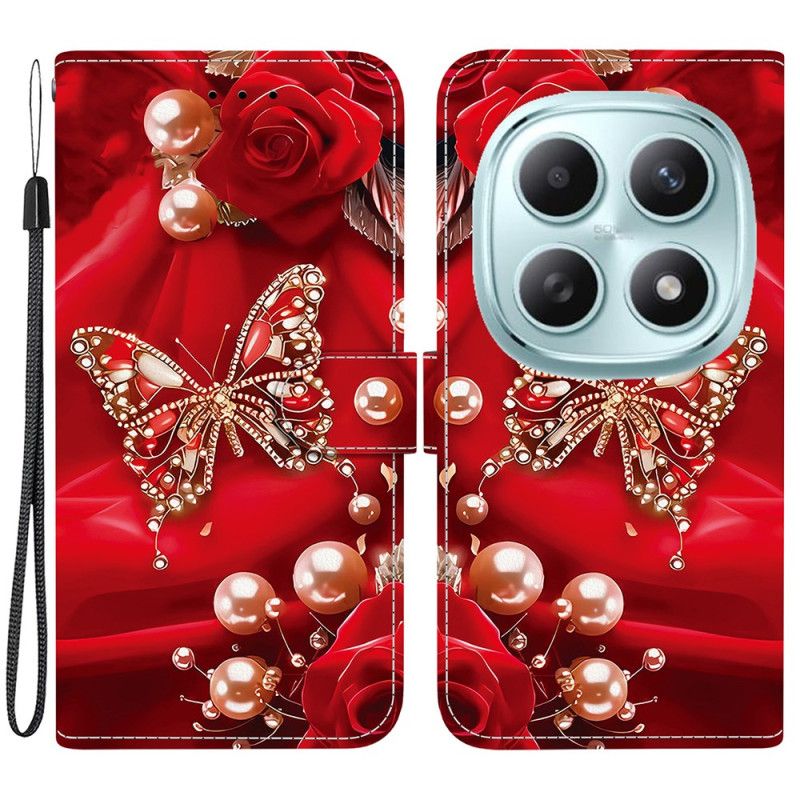 Kožený Kryt Xiaomi Redmi Note 15 5g Perleťově Růžový Motýl