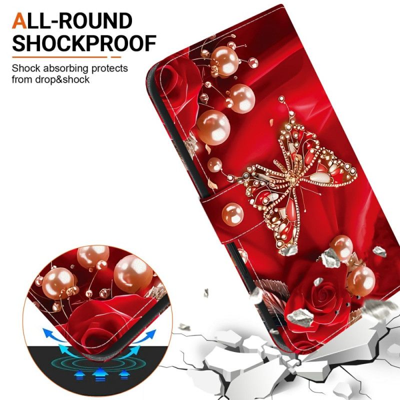 Kožený Kryt Xiaomi Redmi Note 15 5g Perleťově Růžový Motýl